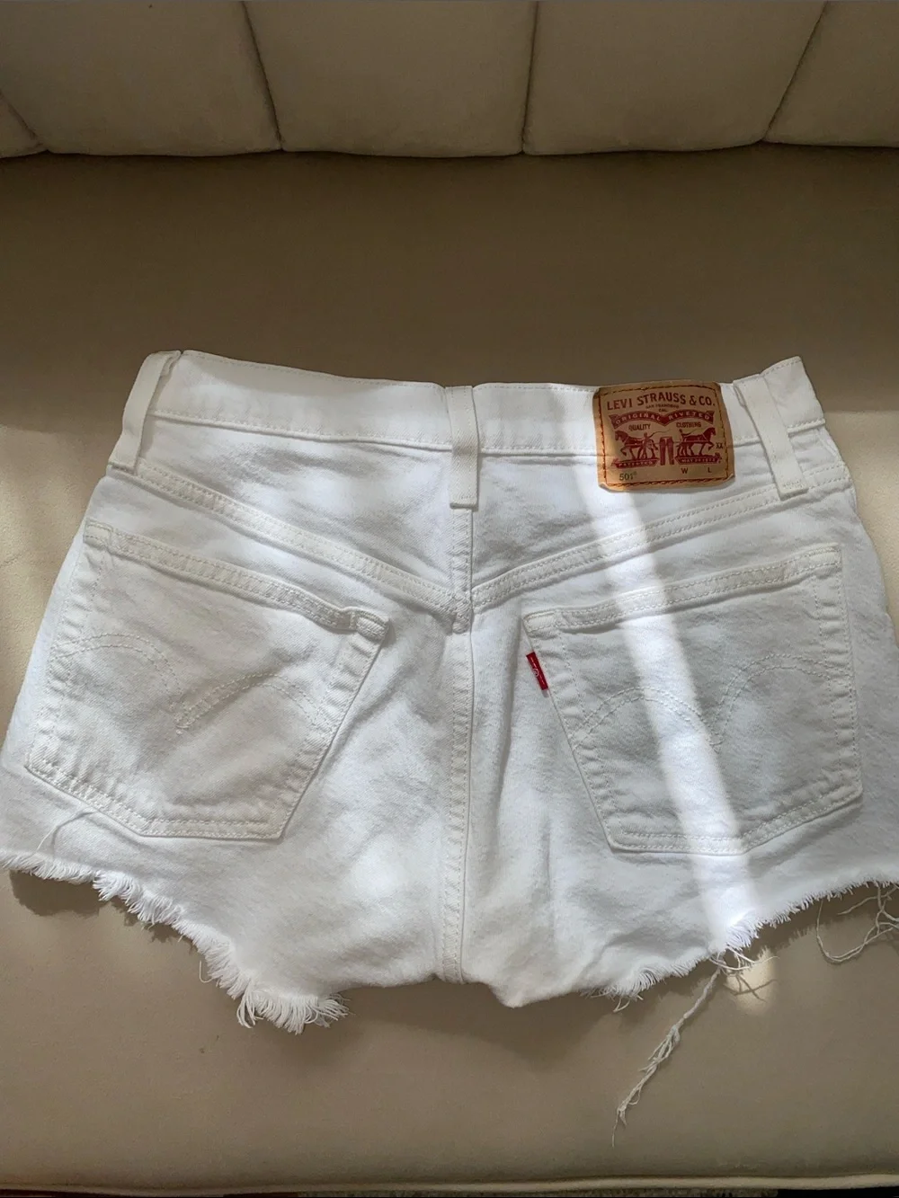 Levi's White Frayed Denim Shorts